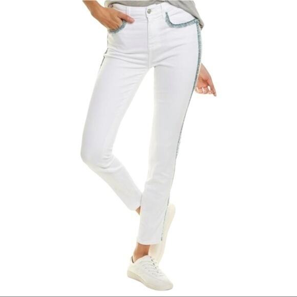 7 For All Mankind White High Waist Ankle Fringe Seam Skinny Jeans Size 26 NWT - Picture 2 of 16